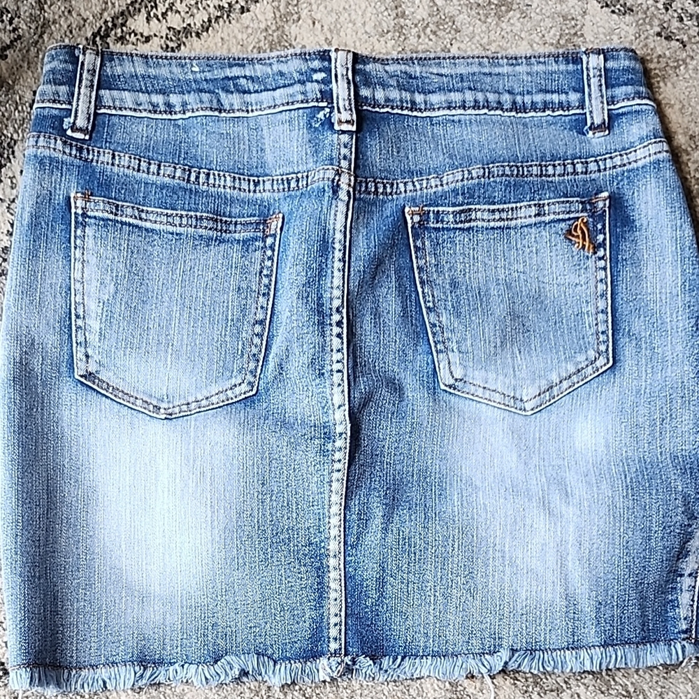 VIP Blue Denim Skirt with Red Floral Embroidery - Picture 3 of 4